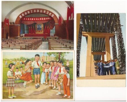 3 db MODERN kínai demokratikus propaganda képeslap (Mao Ce-Tung) / 3 modern Chinese Democratic propaganda postcards (Mao Zedong)