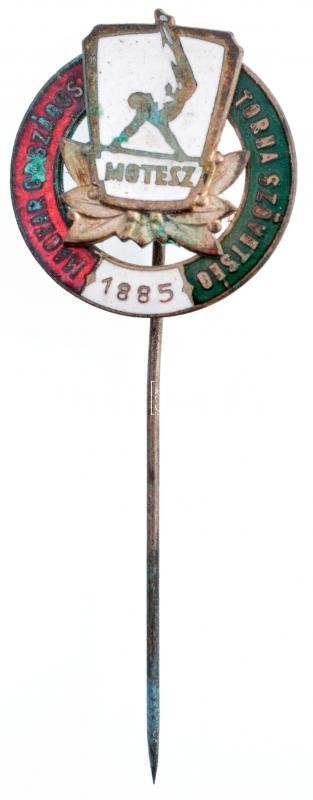 ~1930-1940. 'MOTESZ - Magyar Országos Torna Szövetség 1885' aranyozott, zománcozott fém kitűző T:2- patina, kopott aranyozás