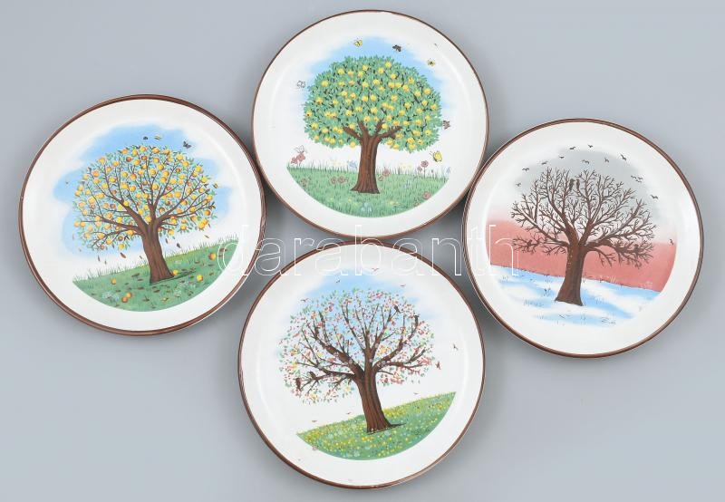 4 db 1983 Oakstone porcelán dísztányér négy évszak dekorral. Jelzett, hibátlan 20 cm