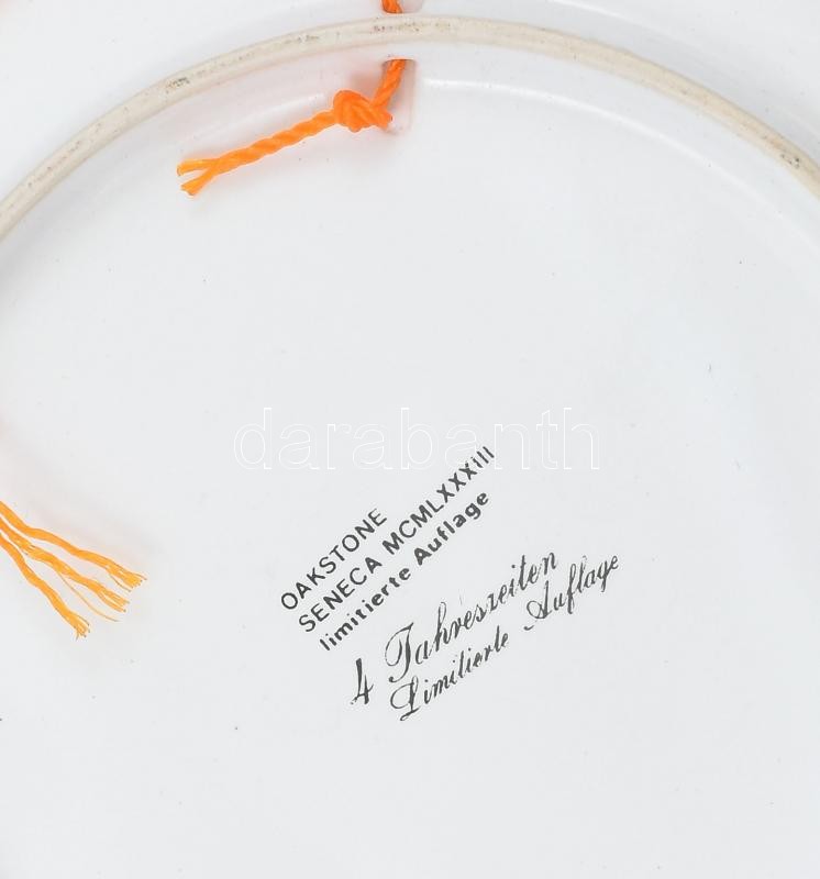 4 db 1983 Oakstone porcelán dísztányér négy évszak dekorral. Jelzett, hibátlan 20 cm - Image 2