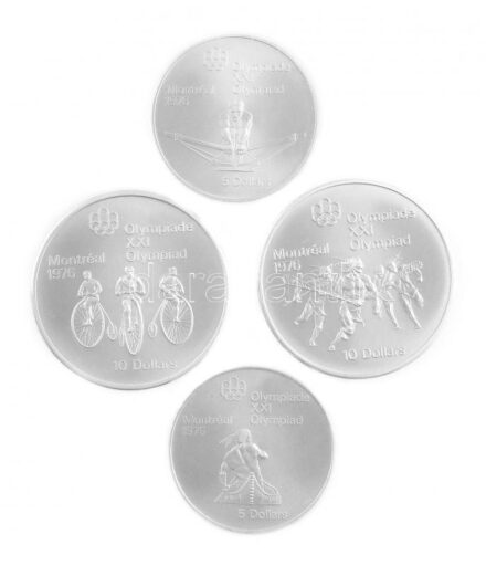 Kanada 1974. 5$ Ag 'Montreali olimpia - Evezős' + 1974. 5$ Ag 'Montreali olimpia - Kenuzás' + 1974. 10$ Ag 'Montreali olimpia - Kerékpározás' + 1974. 10$ Ag 'Montreali olimpia - Lacrosse'. A négy érme közös dísztokban. T:BU Canada 1974.