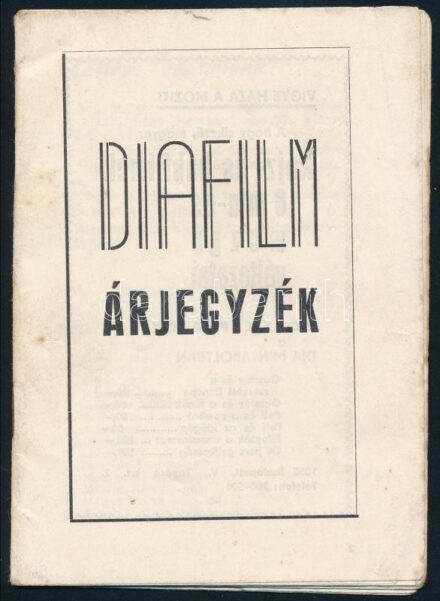 cca 1960-1970 Diafilm árjegyzék, 32 p., tűzött papírkötés, helyenként kissé foltos