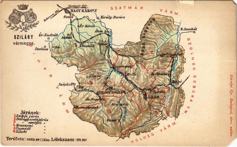 Szilágy vármegye térképe. Kiadja Károlyi Gy. / Map of Szilágy (Salaj) county (EM)