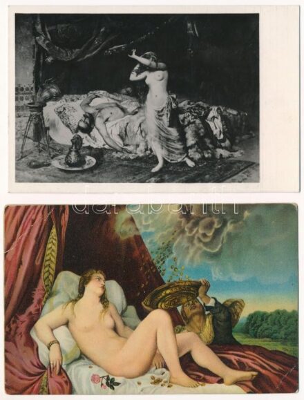9 db RÉGI főleg erotikus motívum képeslap / 9 pre-1945 mostly erotic art motive postcards