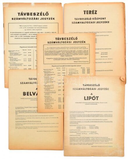 1969-1977 6 db Budapesti távbeszélő számváltozási jegyzék, vegyes állapotban (tűzve / tűzés nélkül)
