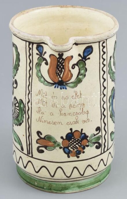 Feliratos boroskancsó. Mázas kerámia. Hódmezővásárhely. 20 cm