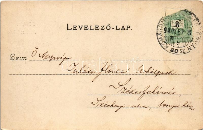 1900 Tarcs (Kisbér), Intézőlak. Heftel Kálmán kiadása + 'KOMÁROM - SZÉKES-FEJÉRVÁR 80. SZ. B' vasúti mozgóposta bélyegző (EK) - Image 2