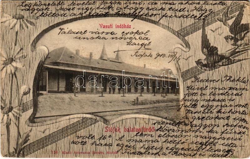 1903 Siófok, Vasútállomás. Scharcz Bernát kiadása. Art Nouveau (EK)