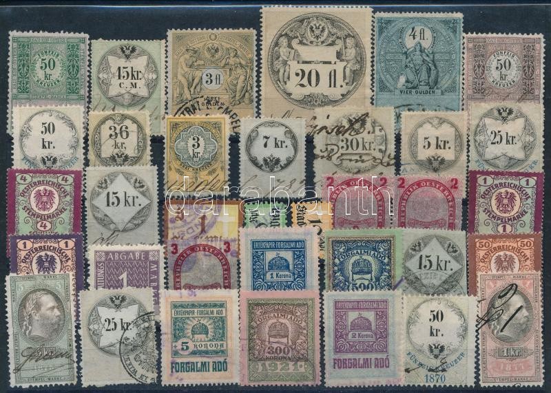 35 db régi osztrák és magyar okmánybélyeg