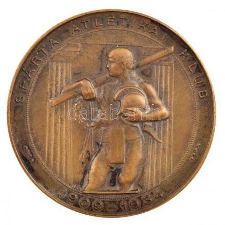1934. 'Spárta Atlétikai Klub / 25 éves fennállásának emlékére' kétoldalas Br emlékérem. Szign.:Gál (50mm) T:2 patina, ragasztónyom a hátoldalon