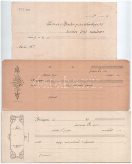 ~1890-~1920. 3xklf váltó tétel, benne 'Ászár 189..', 'Budapest 19....' és 'Lubich alap 19....' T:II-III
