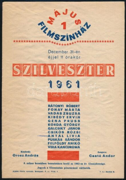 1961 Szilveszter a Május 1. Filmszínházban, kisplakát, 25×17 cm