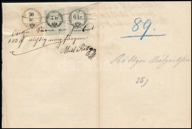 1862 Mosonmagyaróvár (Ung Altenburg), irat elvégzett asztalosmunkáról, 3 db okmánybélyeggel - Image 2