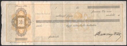 1944 Kitöltetlen váltó 7 db illetékbélyeggel + 9 db 1.000 adópengő/50f illetékbélyeg