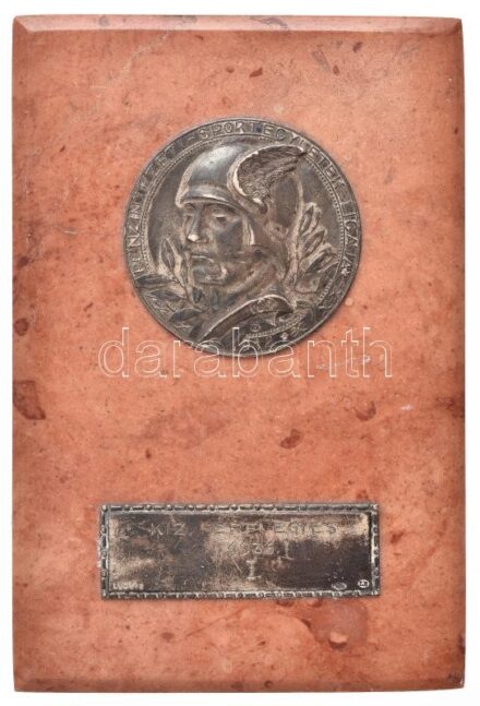 Bakonyi Sándor (1892-1937) 1936. 'Pénzintézeti Sportegyletek Ligája 1912 / KIZ. Férfi Egyes 1936. I.' jelzett Ag plakett márvány alapzaton, 'Ludvig' gyártói jelzéssel, hátoldalán 'Ludvig Éremverő' pecséttel (105x70mm) T:2 patina, ph