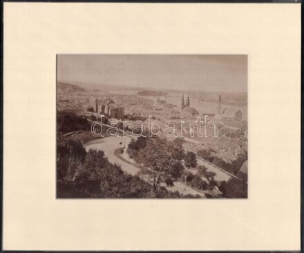 cca 1880 Budapest, Víziváros, Szent Anna-templom, Toldy Gimnázium, Margit híd, Margitsziget, Klösz György alkotása, fotó paszpartuban, 16,5×22 cm