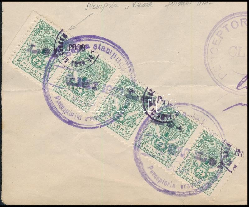1923 Kolozsvár, okmány 5 db felülnyomott helyi illetékbélyeggel - Image 2