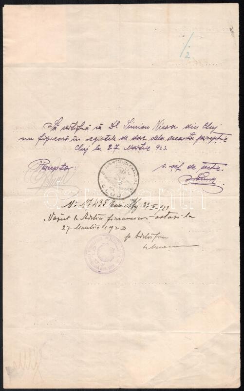 1923 Kolozsvár, okmány 5 db felülnyomott helyi illetékbélyeggel - Image 4
