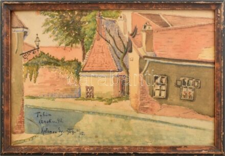 Kelemen Gy (?) jelzéssel: Tabán, Árok u. 48, 1929. Akvarell, papír. Üvegezett, kissé sérült fakeretben. 20×30 cm.