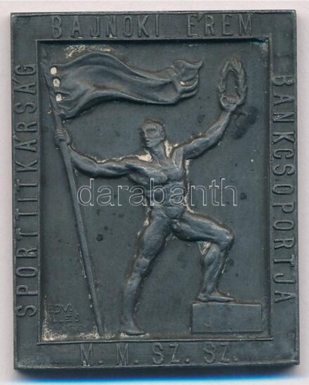 Edvi Illés György (1911-1991) 1948. 'M.M.SZ.SZ. - Bankcsoportja - Bajnoki érem - Sporttitkárság / Teke csapat 1948. III.' egyoldalas fém díjplakett, hátoldalán gravírozva (39x31mm) T:2 patina