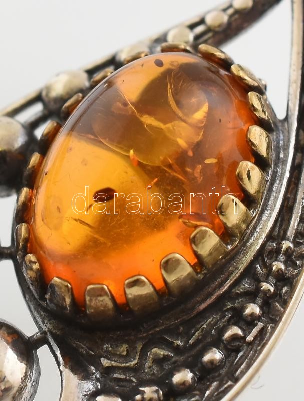 Ezüst(Ag) fülbevalópár borostyánnal, jelzett, h: 3,5 cm - Image 2