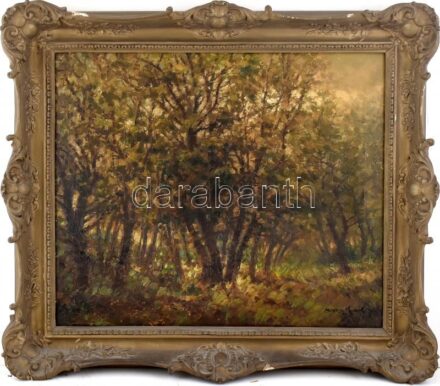 Szepesi Kuszka Jenő (1885-1948): Derengő fények. Olaj, vászon, jelezve jobbra lent. Dekoratív, kissé sérült fakeretben, 50x60 cm / oil on canvas, signed lower right, framed