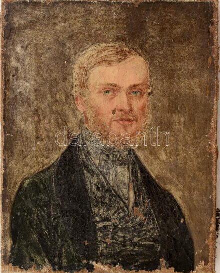 Jelzés nélkül, feltehetően XIX. sz. festő: Portré. Olaj, vászon, sérült, 21x16,5 cm / oil on canvas, damaged