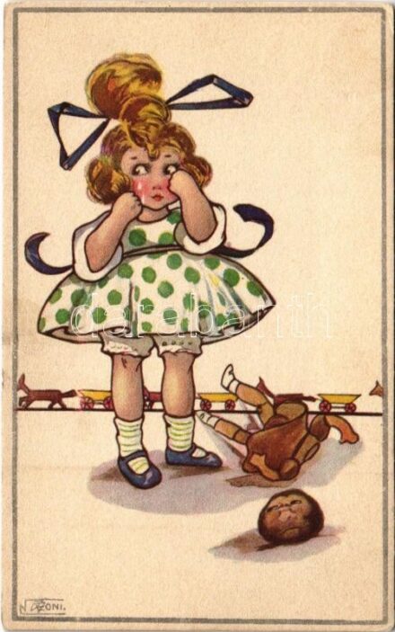 Italian children art postcard, crying girl. Anna & Gasparini 517-4. s: N. Azzoni (EK)
