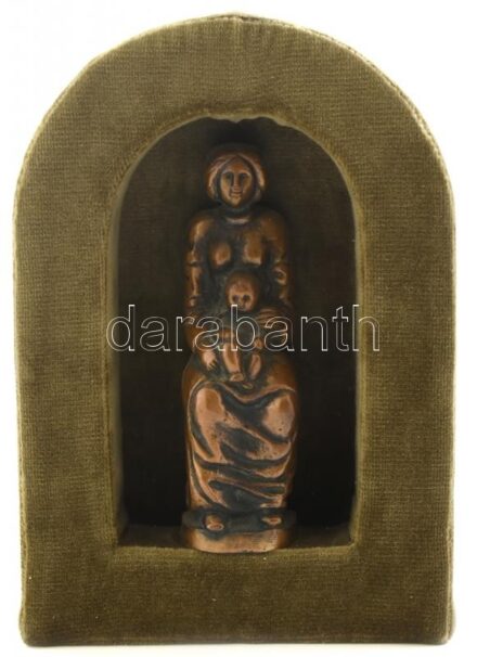 Szabolcs Péter (1942-): Madonna. Bronz. Fali keretben, Jelzett. 18 (27) cm