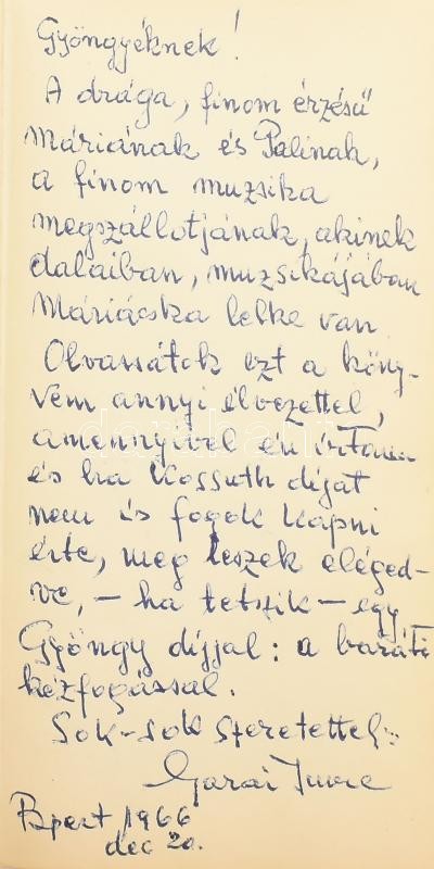 Garai Imre: Sláger Gyöngy Pál (1902-1990) zeneszerző, dalszerző részére hosszú, személyes írással DEDIKÁLT példány. Bp., 1966. Zeneműkiadó Kiadói papaírkötésben - Image 2