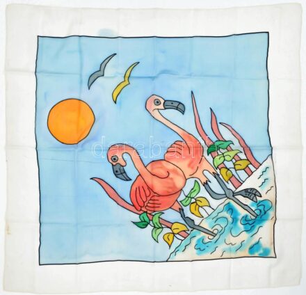 Pelikános kézzel szegett kendő 83x88cm