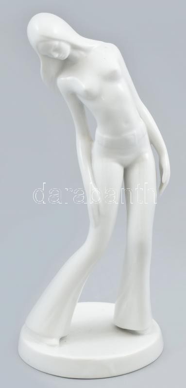 Hippi lány, jelzés nélküli, fehér mázas porcelán. Hibátlan. m: 23 cm