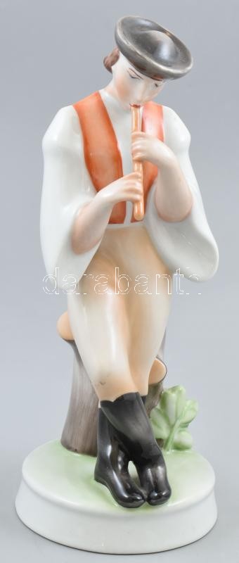 Zsolnay furulyázó juhász, kézzel festett, jelzett, hibátlan, m: 27cm