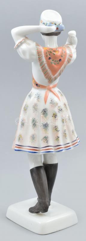 Hollóházi népviseletes lány, kézzel festett, jelzett, kis kopással, m: 31 cm - Image 2