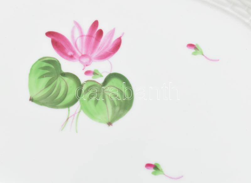 Herendi virág mintás 5 személyes szendvicses készlet. Kézzel festett, jelzett, kopott, egyik tányér repedt. d: 20 cm, 50x17,5 cm - Image 3