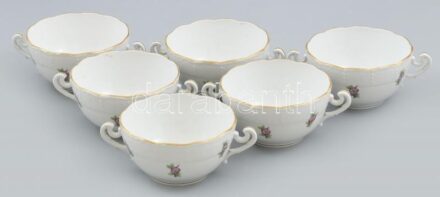 Herendi ETON mintás erőleveses csésze, 6db. Kézzel festett, jelzett, hibátlan. d: 15 cm, m: 6 cm