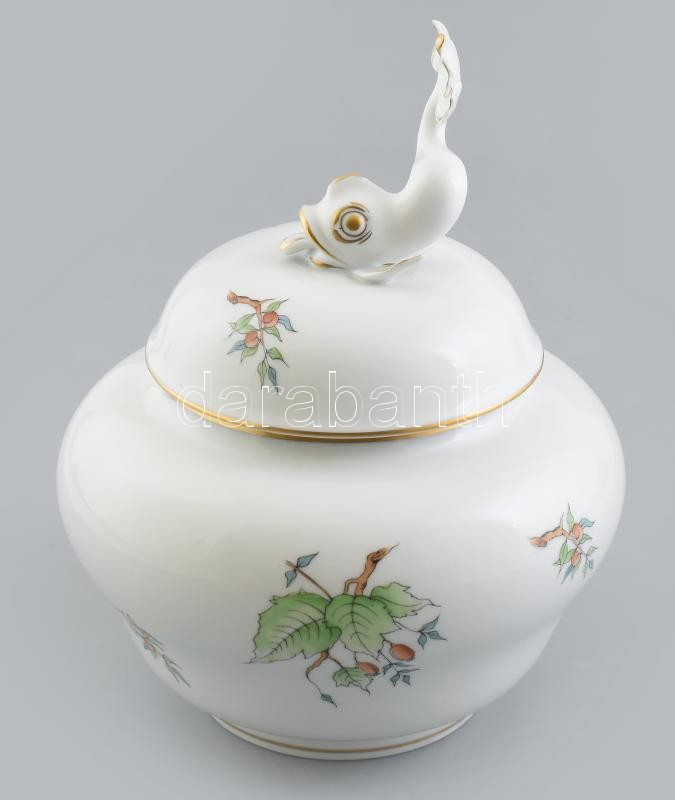 Herendi csipkebogyó mintás óriási figurális bonbonier. Kézzel festett, jelzett, hibátlan. D: 17 cm, m: 22