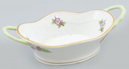 Herendi ETON mintás füles tálka. Kézzel festett, jelzett, kopásnyomokkal. 16x8,5 cm