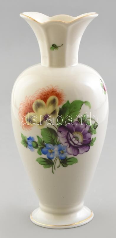 Herendi virágmintás váza . Kézzel festett, jelzett, hibátlan. M:19,5 cm