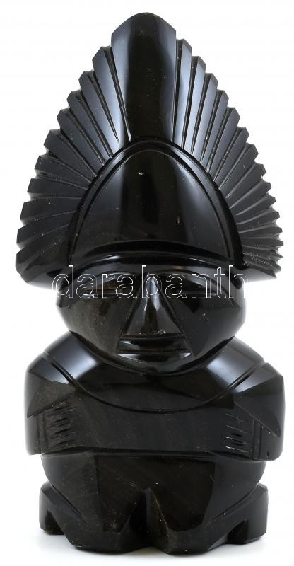 Jelzés nélkül: Obszidián törzsi figura. Hibátlan, m: 20,5cm