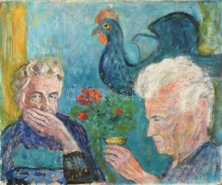 Tibor jelzéssel: Anyám tyúkja. Olaj, farost. Kissé sérült. 44,5x53,5 cm