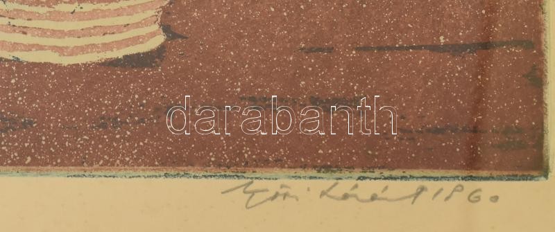 Nyári Lóránt (1928-1982): Csendélet. Linómetszet, papír, jelzett, lap széle foltos, üvegezett fakeretben, 28,5×19,5 cm - Image 2