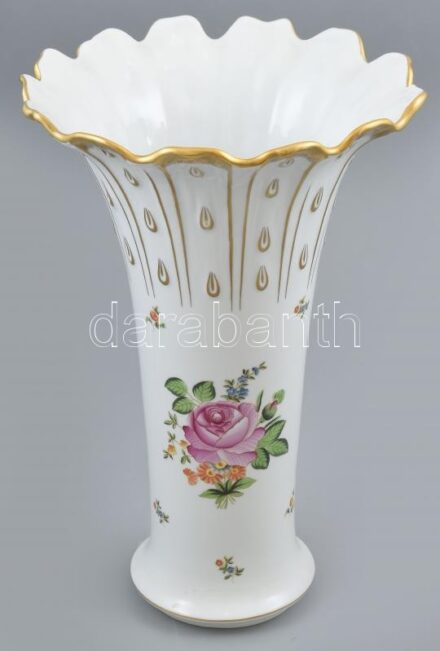 Herendi virágmintás váza, kézzel festett, jelzett, hibátlan, m: 36,5 cm