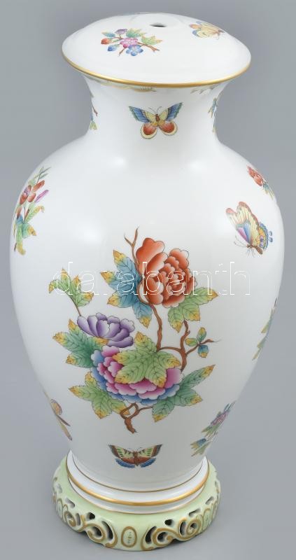 Herendi Viktória mintás óriás lámpatest, kézzel festett, jelzett, hibátlan, m: 39 cm