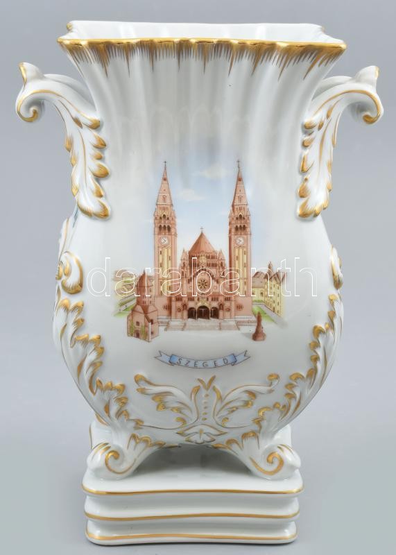 Herendi virágmintás barokkos váza, másik oldalán: Szegedi dóm , kézzel festett, jelzett, hibátlan, m: 27 cm - Image 4