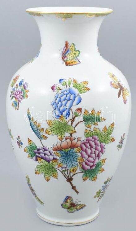 Herendi Viktória mintás váza, kézzel festett, jelzett, hibátlan, m: 32,5 cm