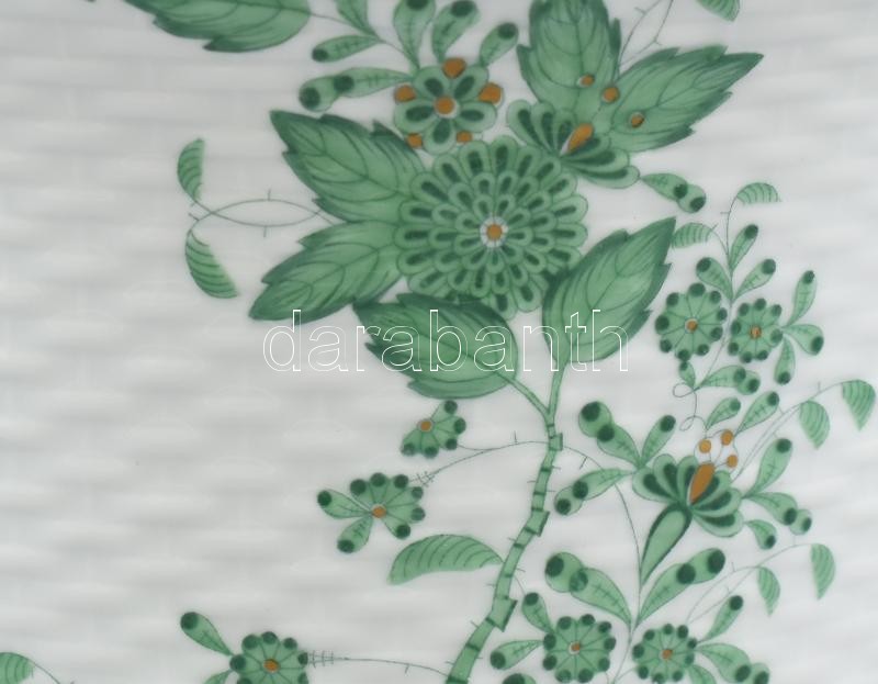 Herendi zöld indiai kosár mintás, kosárnyomott óriás porcelán kaspó. Kézzel festett, jelzett, hibátlan. d: 26 cm, m: 16 cm - Image 3