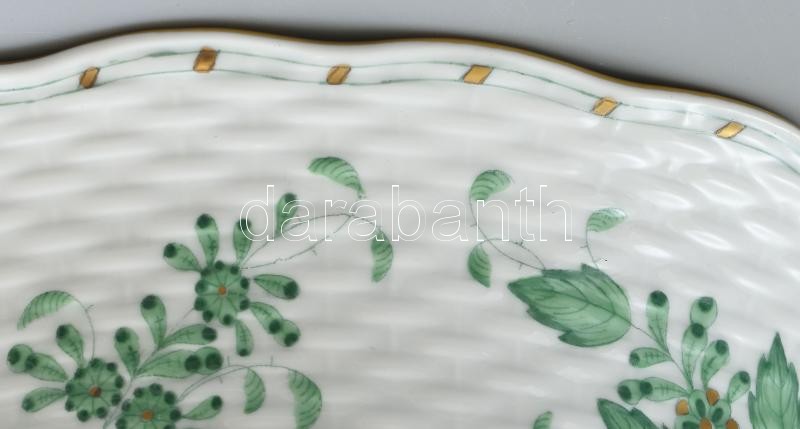 Herendi zöld indiai kosár mintás, kosárnyomott óriás porcelán kaspó. Kézzel festett, jelzett, hibátlan. d: 26 cm, m: 16 cm - Image 4
