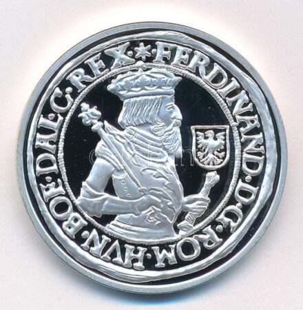 DN 'A legértékesebb magyar érmék - I. Ferdinánd ezüst tallérjának replikája' ezüstözött Cu emlékérem, 'COPY' jelzéssel, tanúsítvánnyal (40mm) T:PP