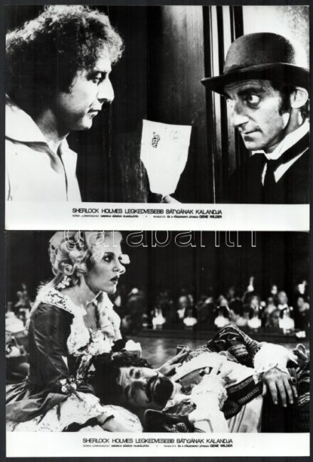 1975 ,,Sherlock Holmes legkedvesebb bátyjának kalandja' című amerikai film jelenetei és szereplői (köztük Gene Wilder), 17 db vintage produkciós filmfotó, ezüst zselatinos fotópapíron, 18x24 cm